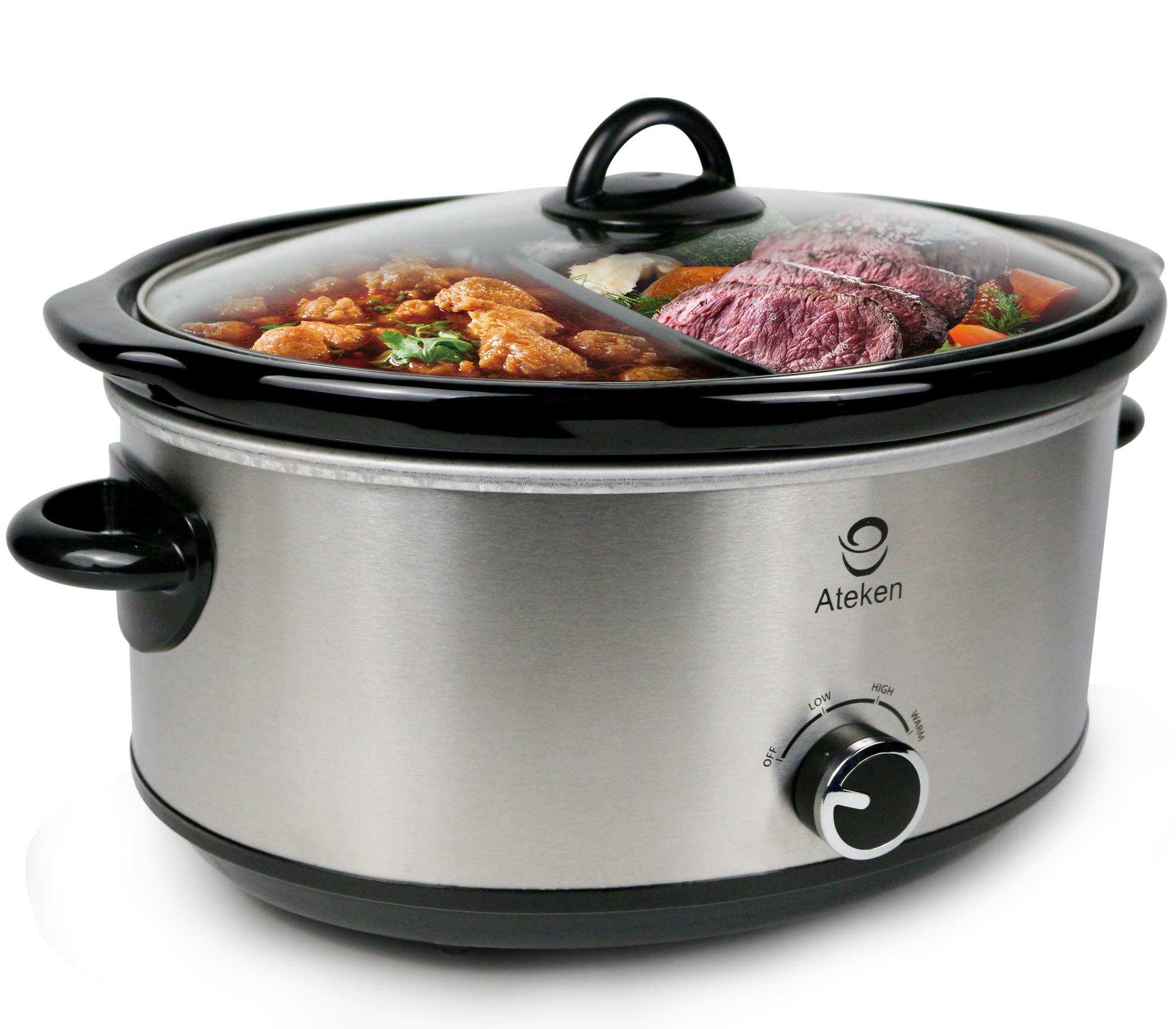 Amazon.com: Ateken Slow Cooker 2x3.5 Quart Oval Double-Flavor Pot